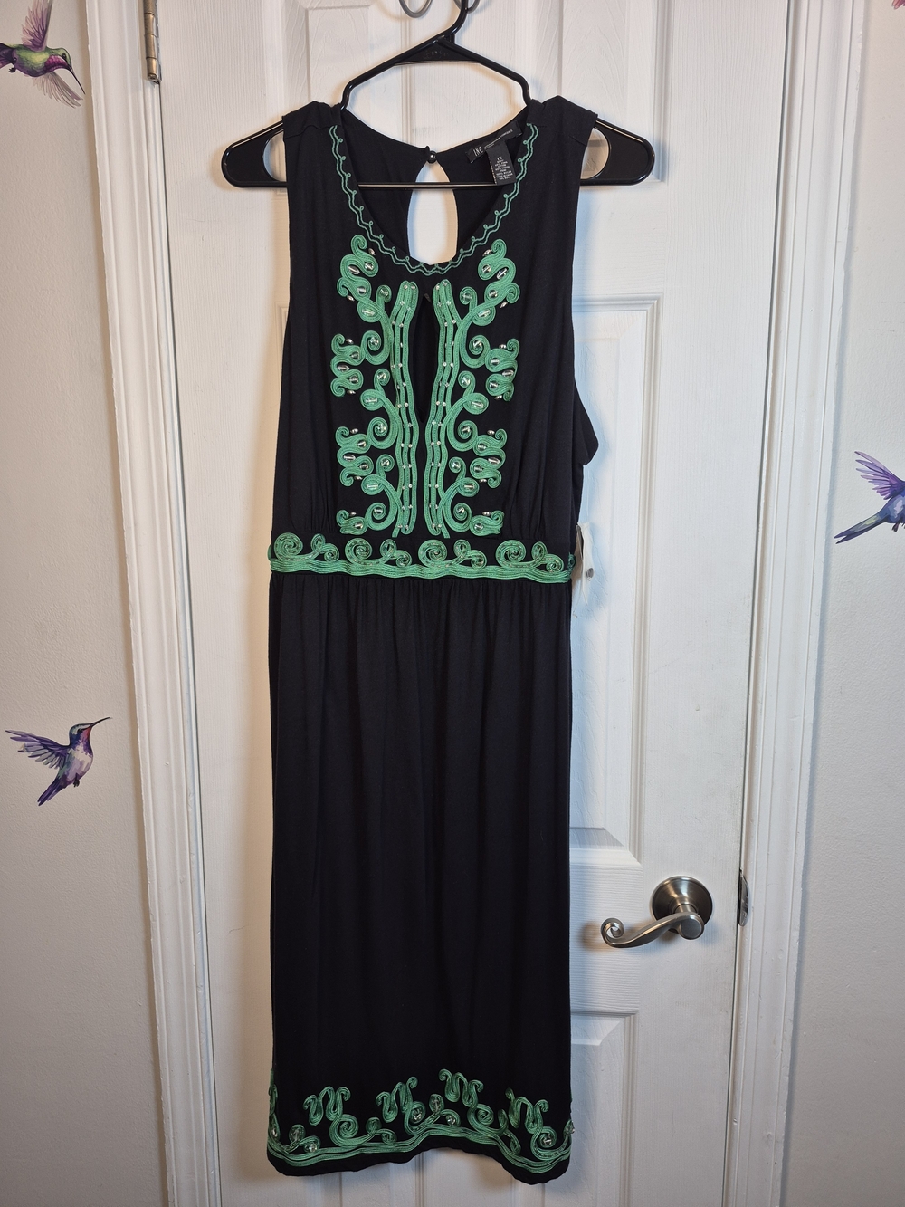 NWT INC International Concepts Beaded Soutache Halter Dress 1X Plus Boho Goth